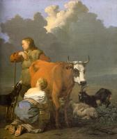 Karel Dujardin - Woman Milking a Red Cow